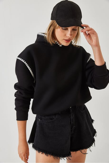 Kapuzensweatshirt mit Spitzendetails und lockerer Passform - Image 3