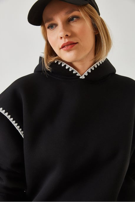 Kapuzensweatshirt mit Spitzendetails und lockerer Passform - Image 4