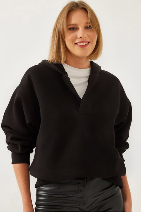 Lässiger Schnitt Kapuzenpullover mit langen Ärmeln - Image 1