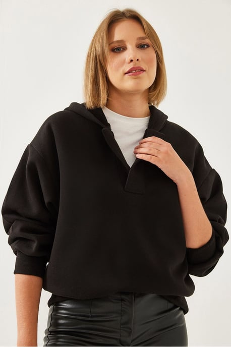 Lässiger Schnitt Kapuzenpullover mit langen Ärmeln - Image 2