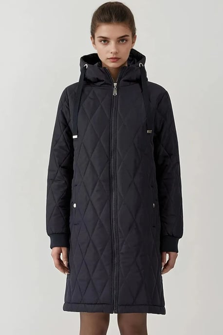 Langer Kapuzenmantel aus strukturiertem Gabardine - Image 1