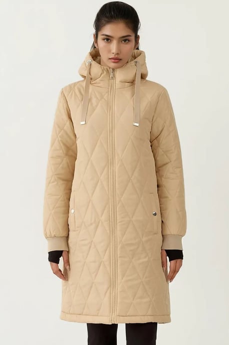 Langer Kapuzen-Mantel aus strukturiertem Gabardine - Image 1