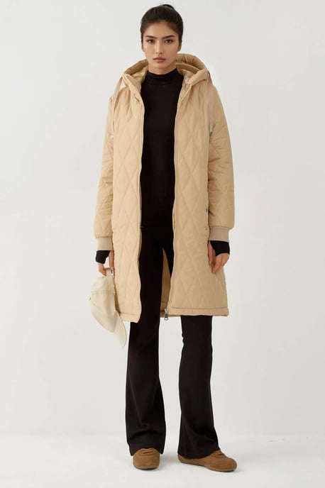 Langer Kapuzen-Mantel aus strukturiertem Gabardine - Image 3