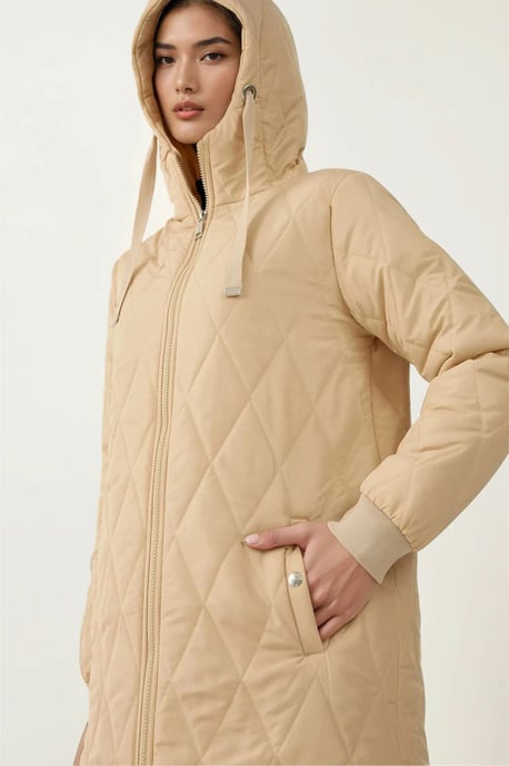 Langer Kapuzen-Mantel aus strukturiertem Gabardine - Image 6