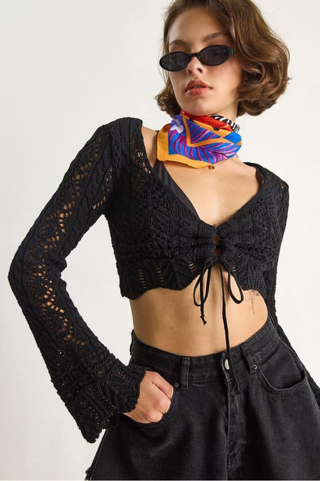 Strickware V-Ausschnitt Langarm Crop Bolero - Image 1