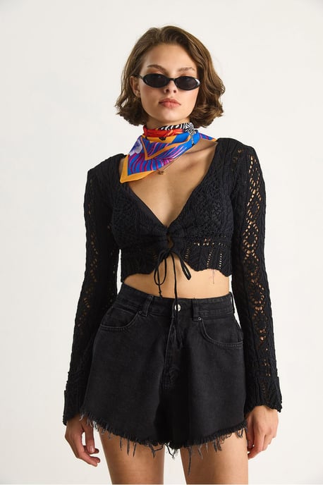 Strickware V-Ausschnitt Langarm Crop Bolero - Image 2