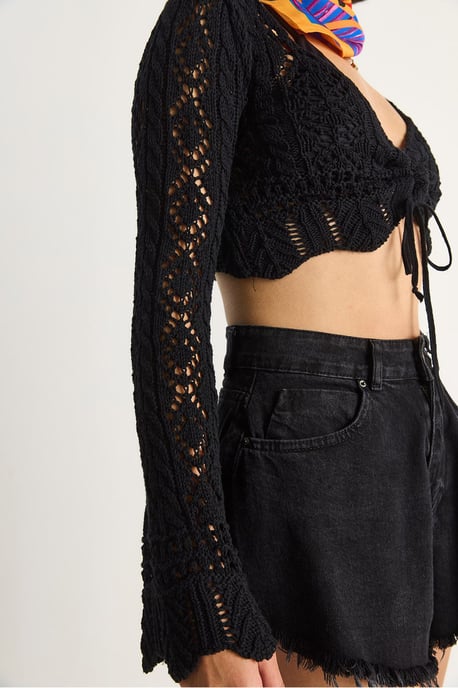 Strickware V-Ausschnitt Langarm Crop Bolero - Image 6