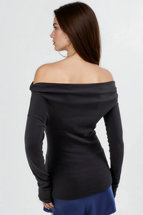 Busem Bootsausschnitt figurbetonte Bluse - Schwarz - Image 4