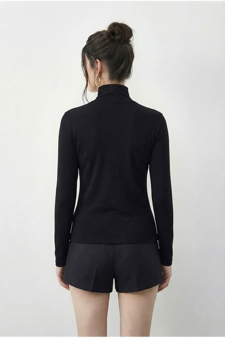 Slim Fit Halb-Stehkragen Cut-Out Bluse - Image 4