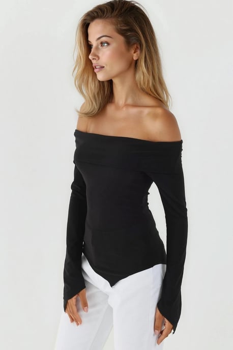 Elegantes schulterfreies Langarmoberteil mit Slim Fit und asymmetrischem Schnitt - Image 2