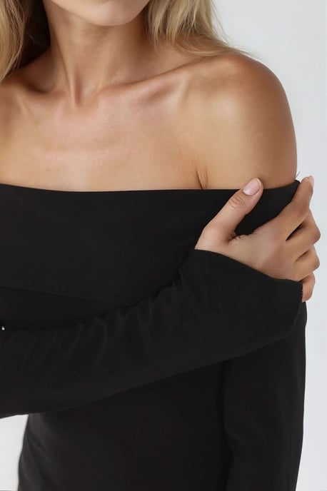 Elegantes schulterfreies Langarmoberteil mit Slim Fit und asymmetrischem Schnitt - Image 3