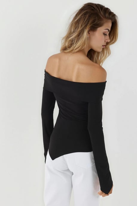 Elegantes schulterfreies Langarmoberteil mit Slim Fit und asymmetrischem Schnitt - Image 4
