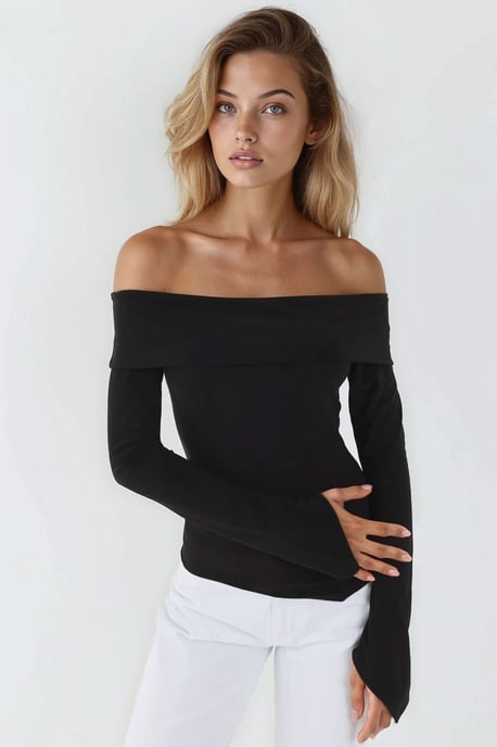 Elegantes schulterfreies Langarmoberteil mit Slim Fit und asymmetrischem Schnitt - Image 5