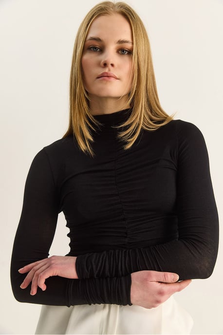 Slim Fit Halb-Stehkragenbluse mit Drapierung - Image 4