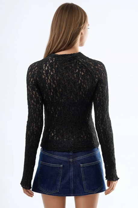 Spitzen Slim Fit Rundhalsbluse - Image 3