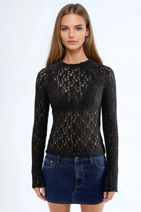 Spitzen Slim Fit Rundhalsbluse - Image 6