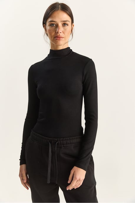 Slim Fit Langarm-Halbkragenoberteil - Image 3