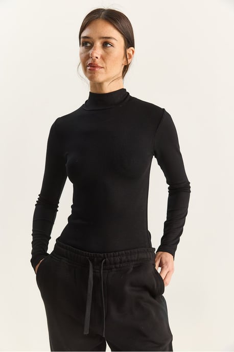 Slim Fit Langarm-Halbkragenoberteil - Image 4