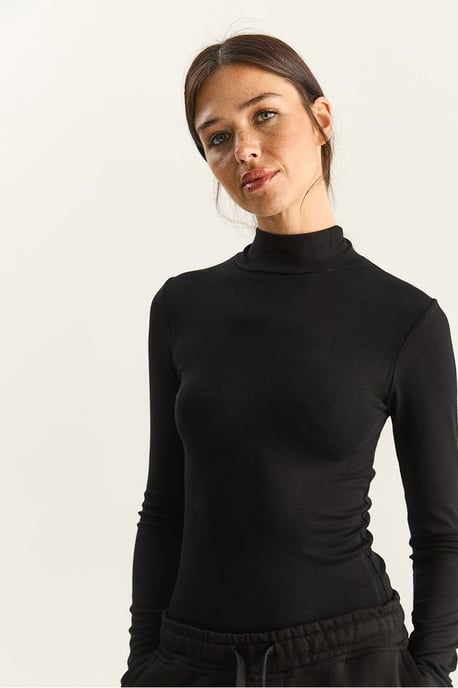 Slim Fit Langarm-Halbkragenoberteil - Image 5