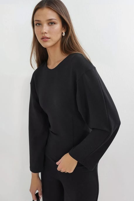 Crew-Neck Langarm-Fitted Bluse - Image 3
