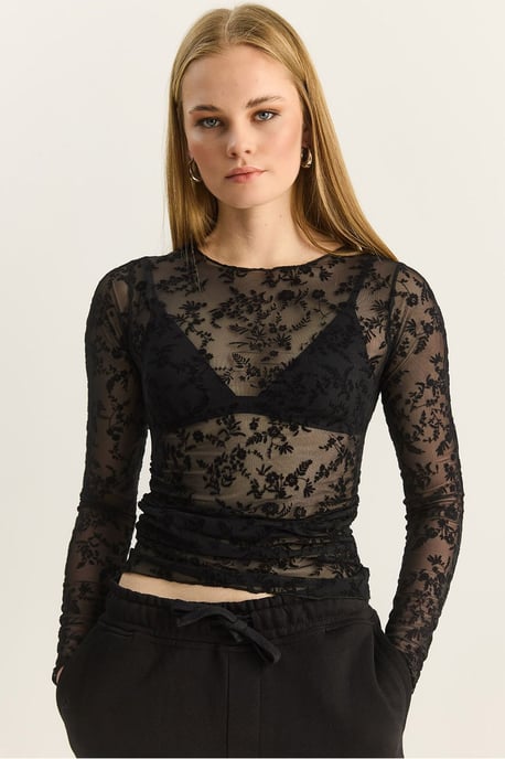 Blumenmuster Drapierte Crewneck-Bluse - Image 1