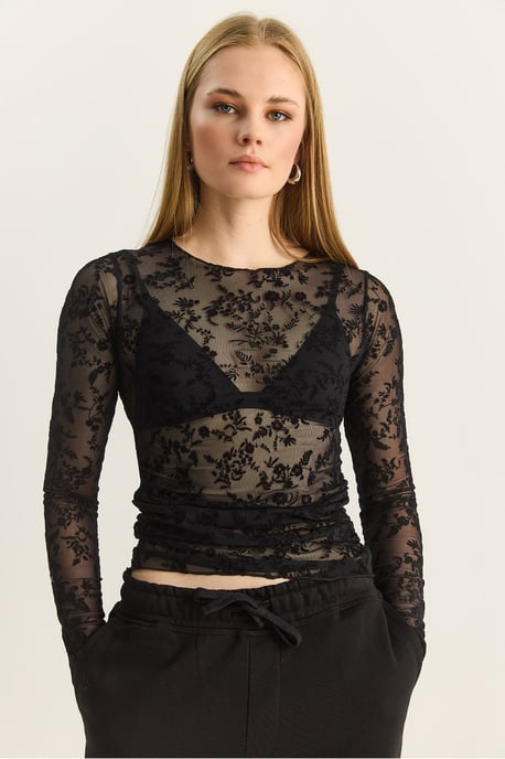 Blumenmuster Drapierte Crewneck-Bluse - Image 2