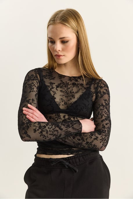 Blumenmuster Drapierte Crewneck-Bluse - Image 4
