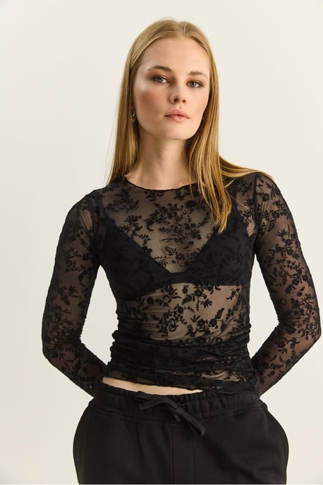 Blumenmuster Drapierte Crewneck-Bluse - Image 5