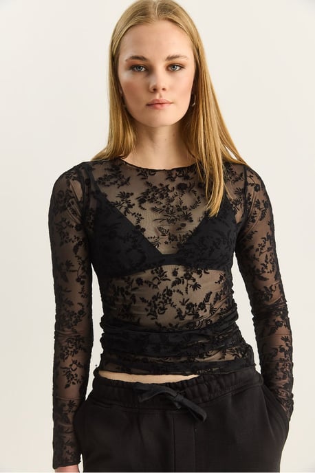 Blumenmuster Drapierte Crewneck-Bluse - Image 6