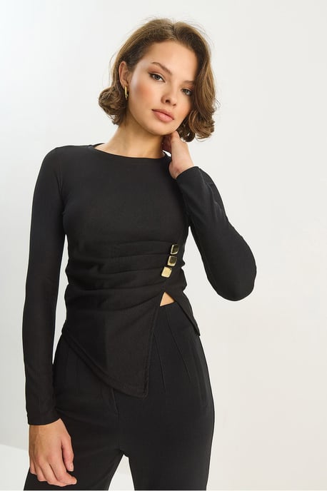 Langärmlige Bluse mit Rundhalsausschnitt und Zubehördetails - Image 4