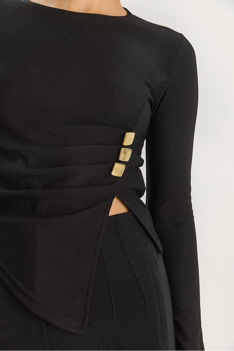 Langärmlige Bluse mit Rundhalsausschnitt und Zubehördetails - Image 6