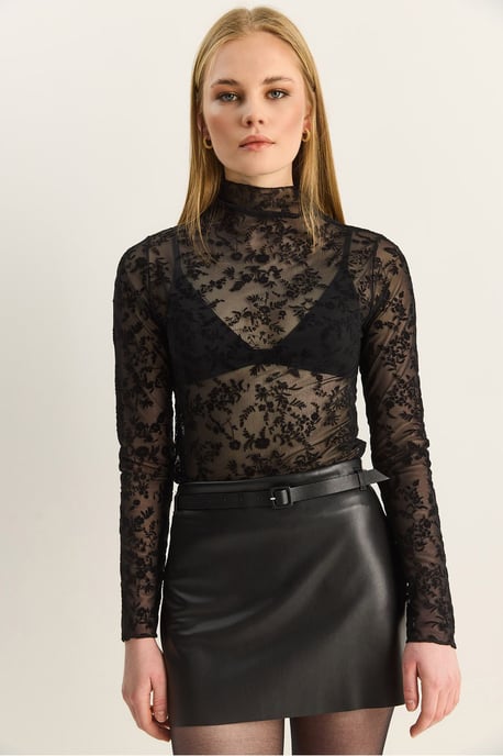 Blumenmuster Slim Fit Halb-Turtleneck-Bluse - Image 3