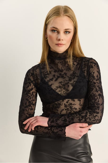 Blumenmuster Slim Fit Halb-Turtleneck-Bluse - Image 5