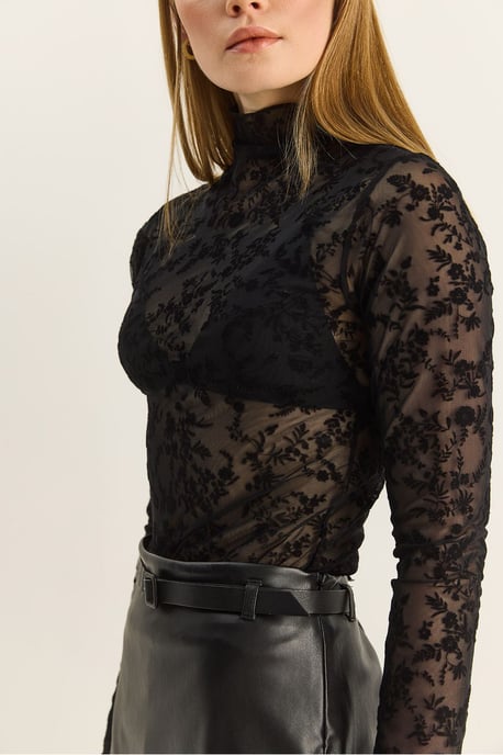 Blumenmuster Slim Fit Halb-Turtleneck-Bluse - Image 6