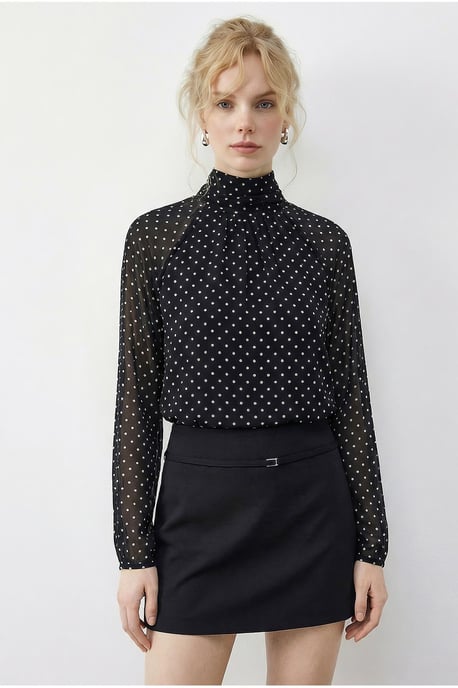 Punktmuster Rollkragen Chiffonbluse - Image 1