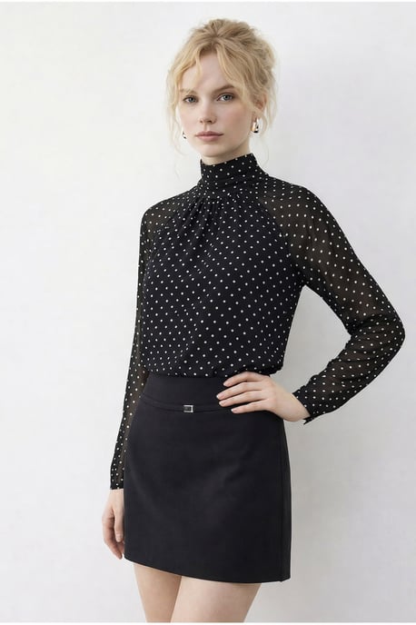 Punktmuster Rollkragen Chiffonbluse - Image 3