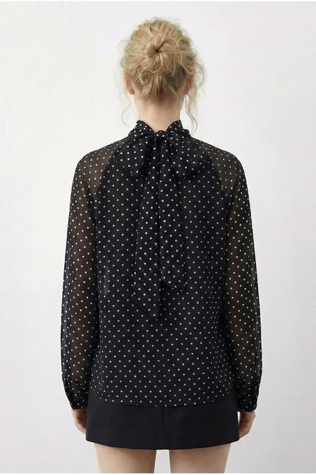 Punktmuster Rollkragen Chiffonbluse - Image 5