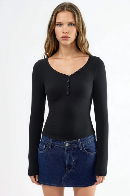 Knopfkraagen Langarm Elasty Bluse - Image 6
