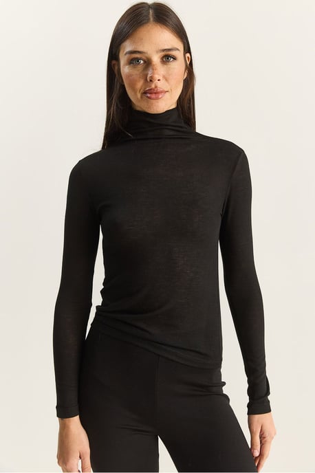 Taillierte Langarm Rollkragenbluse - Image 1
