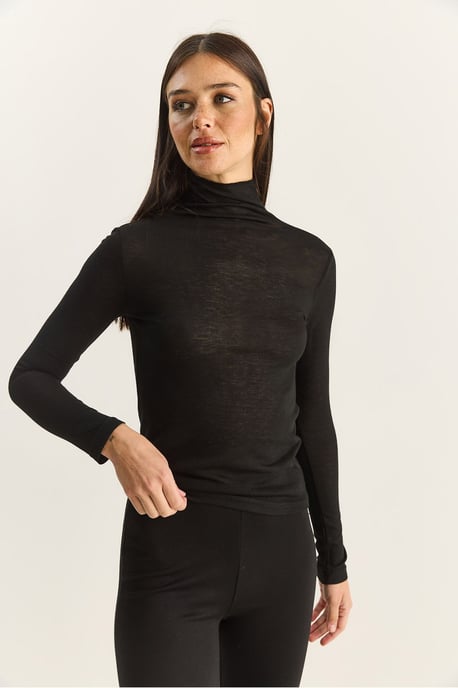 Taillierte Langarm Rollkragenbluse - Image 2