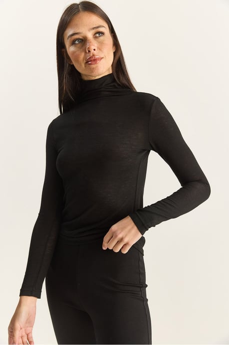 Taillierte Langarm Rollkragenbluse - Image 3