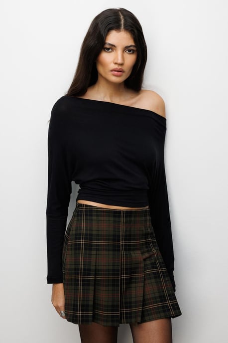 Asymmetrische Kragen Schmal geschnittene Crop-Bluse mit Ausschnitt - Image 1