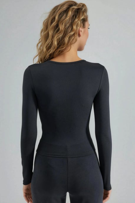 Slim-Fit Rundhals Langarmbluse - Image 3