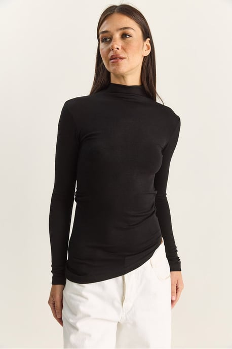 Figurbetontes Rollkragen-Longsleeve-Bluse mit Rüschendetail - Image 2