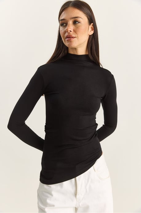 Figurbetontes Rollkragen-Longsleeve-Bluse mit Rüschendetail - Image 3