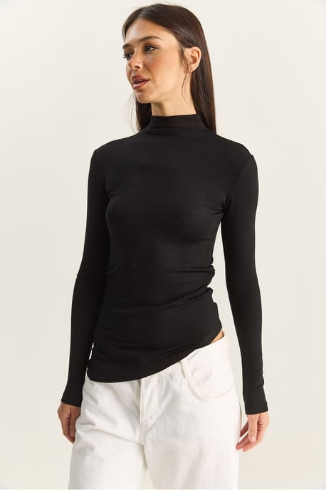 Figurbetontes Rollkragen-Longsleeve-Bluse mit Rüschendetail - Image 4
