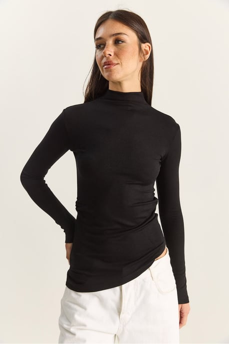Figurbetontes Rollkragen-Longsleeve-Bluse mit Rüschendetail - Image 5