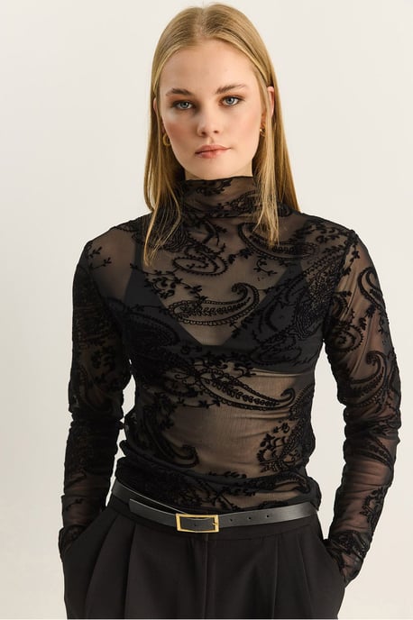 Paisley-Print Cut-Out Halb-Turtleneck-Bluse - Image 1