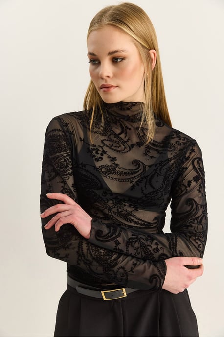 Paisley-Print Cut-Out Halb-Turtleneck-Bluse - Image 2