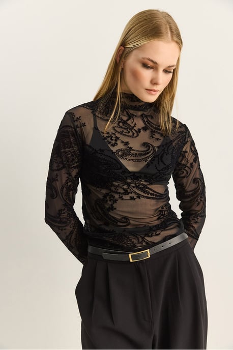 Paisley-Print Cut-Out Halb-Turtleneck-Bluse - Image 3